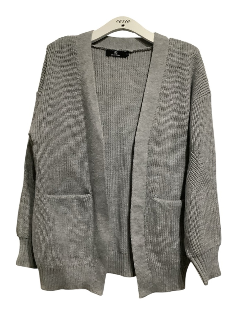 Relaxed Open-Front Gray Cardigan with Pockets